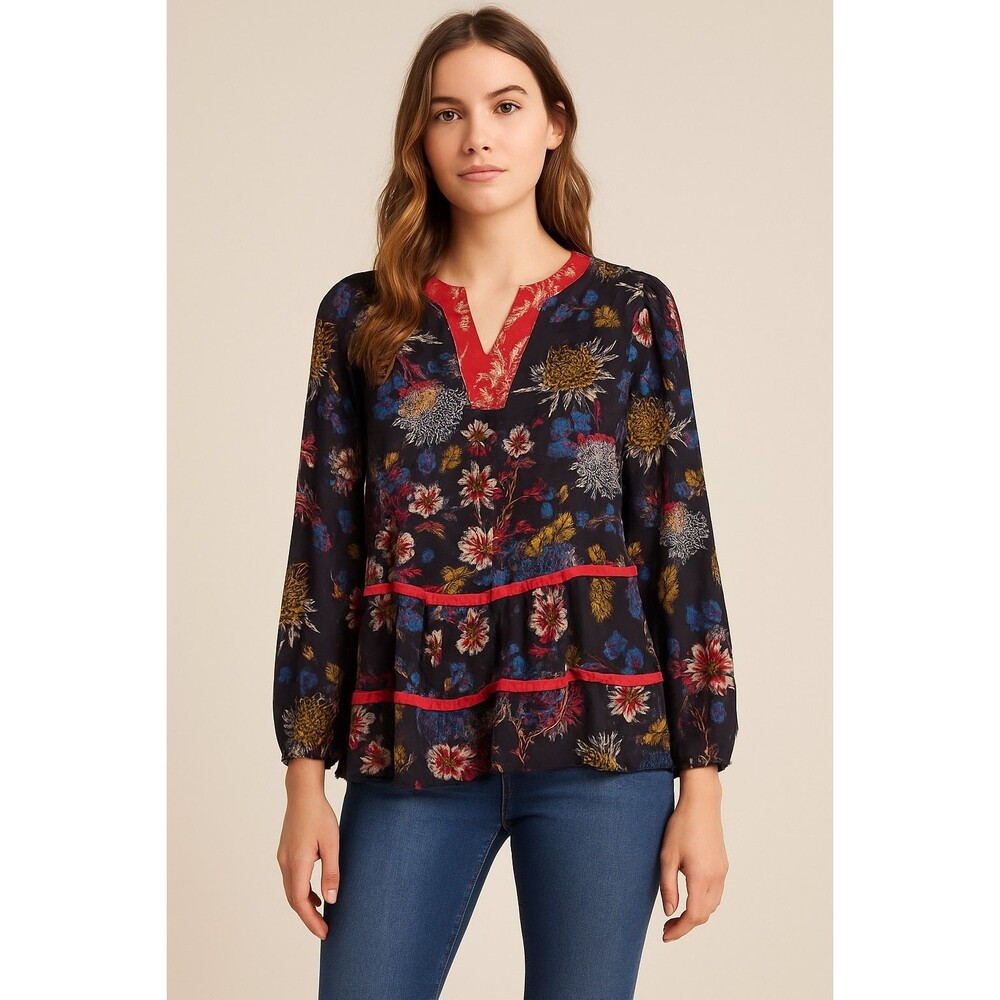 Dolan Left Coast Collection Anthropologie Floral Boho Tiered Blouse Top Small